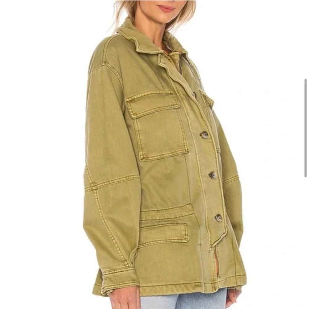 Free People - Oversized Military Jacket Army Green - Size L - Picture 4 of 5